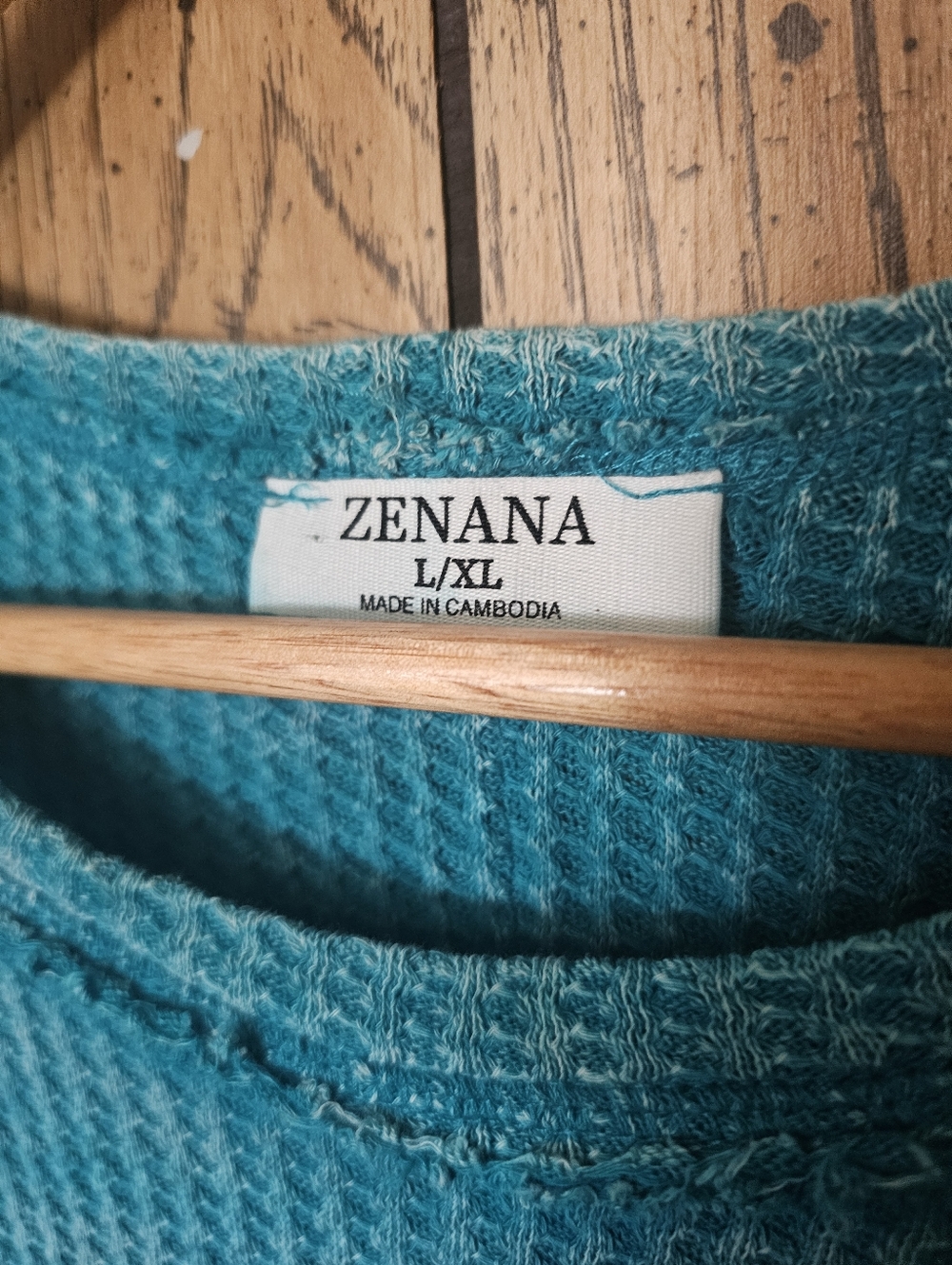 ZENANA Teal Waffle Knit Exposed Seam Oversized Boho Short Sleeve Top - L / XL - Picture 7 of 7